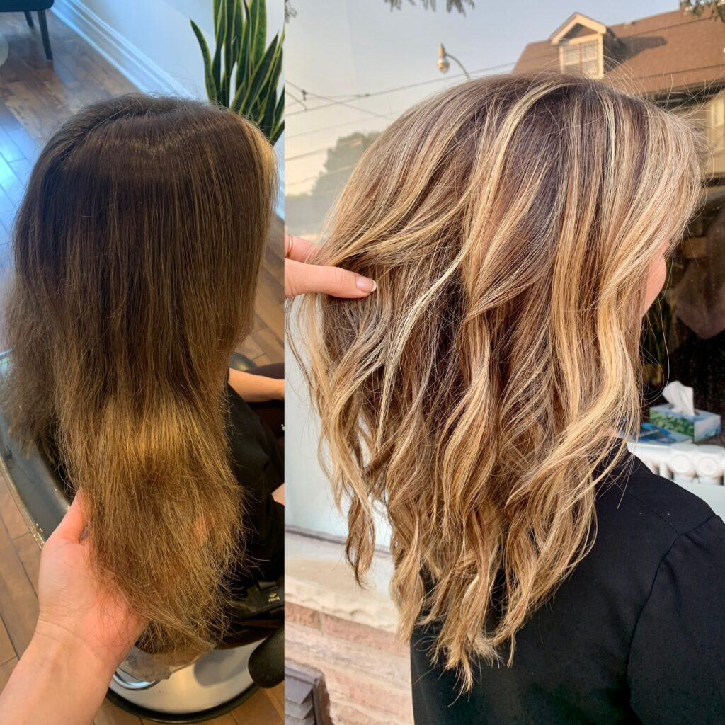 before and after hair colour correction in toronto