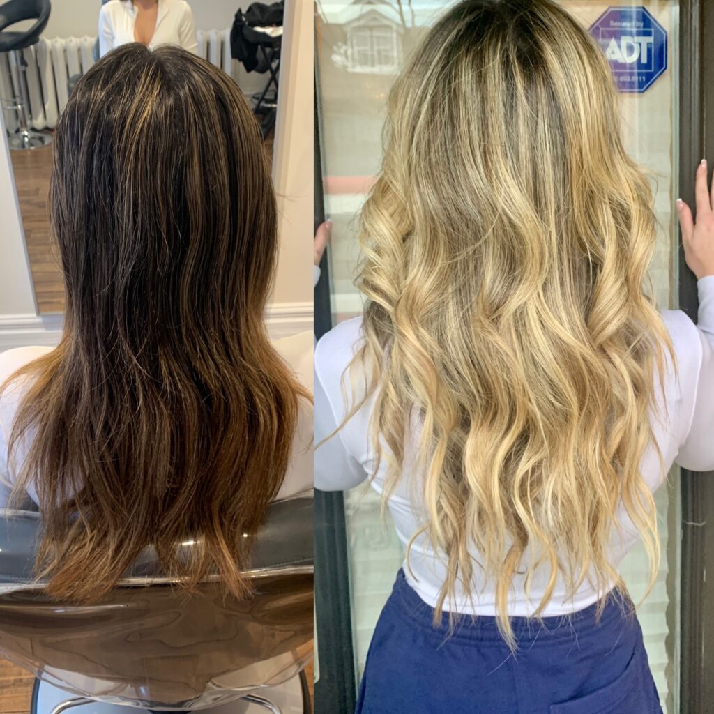 dark hair blonde colour corrrection toronto